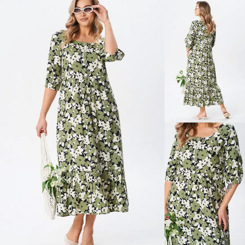 Kvinnors A-Line Klänning Elastisk Midja Polyester Kort Ärmar