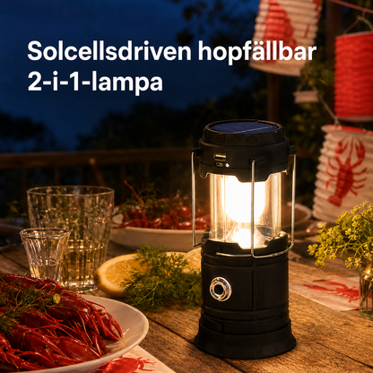 🏕️ 50% RABATT! Solcellsdriven hopfällbar 2‑i‑1‑lampa – bordslampa & ficklampa för camping, grillkvällar och utomhusfester 🔦