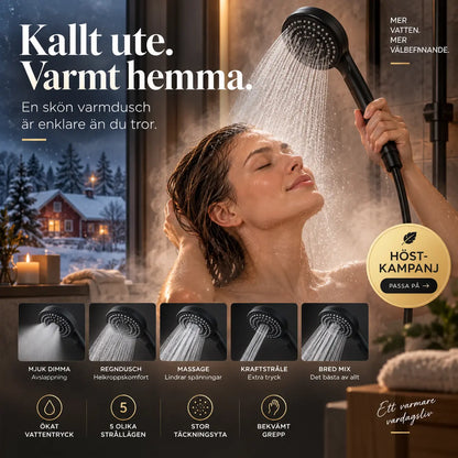 🚿 Starkare tryck, bredare stråle och 5 lägen – duschhuvud för en skönare helkroppsdusch
