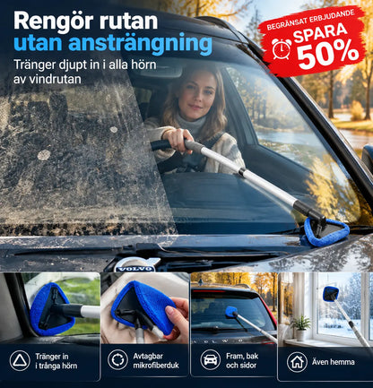 🚗 50% RABATT NU! ✨ Vindruterengöringsset med förlängbart handtag – 180° roterande triangulärt huvud, halkskydd & tvättbart – perfekt för bilen och hemmet 🪟