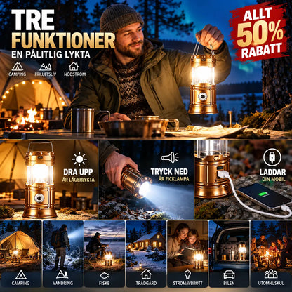 🏕️ 50% RABATT! Solcellsdriven hopfällbar 2‑i‑1‑lampa – bordslampa & ficklampa för camping, grillkvällar och utomhusfester 🔦
