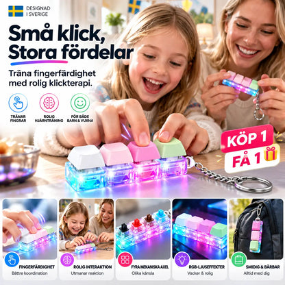 ⌨️ KÖP 1 – FÅ 1 GRATIS! Klicka bort rastlösheten – fidgetnyckelring med 4 mekaniska tangenter och härlig tangentbordskänsla