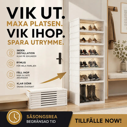 👟 Vik undan när säsongen är över – hopfällbart skoställ med genomskinliga dörrar för smart säsongsförvaring