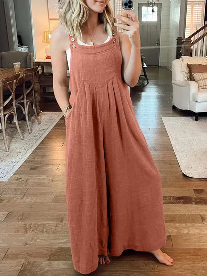 💝 Ärmlös jumpsuit med vida ben och fickor för damer
