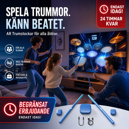 🥁 Spela trummor på riktigt hemma – 3D AR-upplevelse med rörelsesensor, fotpedaler och komplett trumset