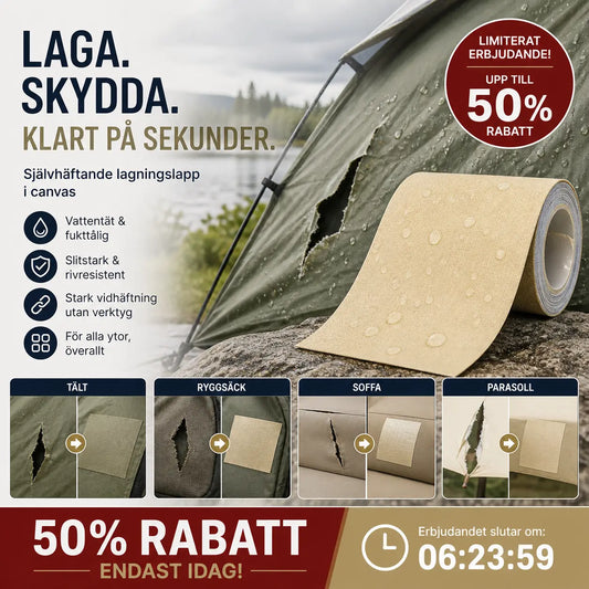 🔧 Reparera snabbt utan sömnad – självhäftande lagningslapp för presenningar, tält och utomhusmaterial