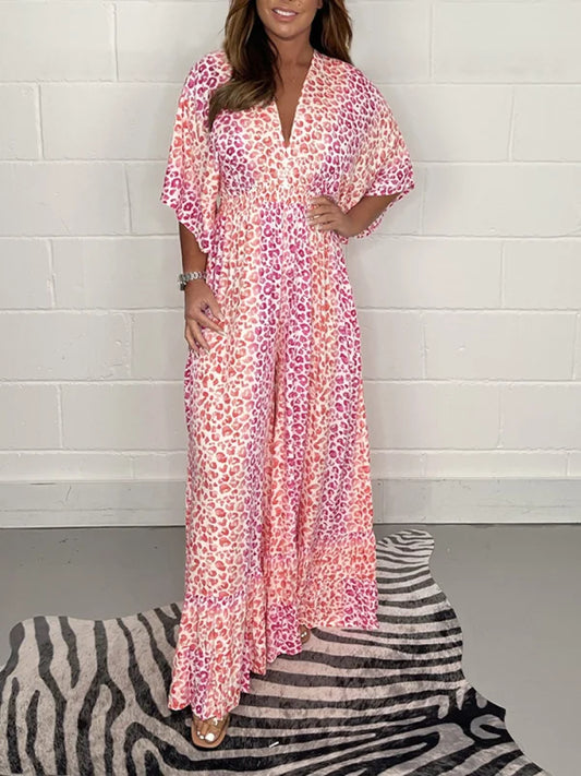 💝2025 Försäljning av nya produkter - 49% rabatt🔥Färgglad leopardmönstrad V-neckad jumpsuit