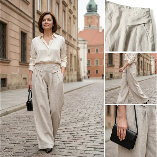 ☀️ Bekväma hela dagen – luftiga bomulls- och linnebyxor med vida ben 👖 50 % RABATT