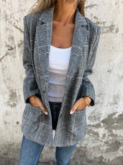 🥰Säsongserbjudande till superlågt pris🥰Casual rutete blazer med revers