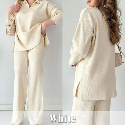 V-ringat stickat tvådelat set med avslappnad slits