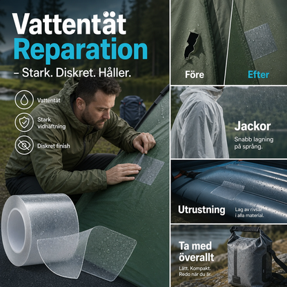 🔥50% RABATT NU💧🛠️ Vattentät genomskinlig TPU-lagningstejp för tält och campingutrustning⛺ Självhäftande, slitstark, lagar snabbt hål och skärvor på tält, presenningar, ryggsäckar samt all utomhusutrustning, helt vattentät och osynlig efter applicerin