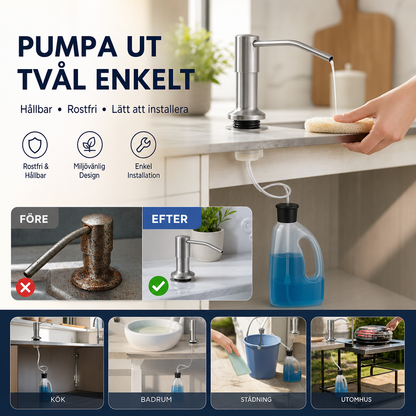 🧴 50 % RABATT NU! Håll diskbänken renare och mer organiserad – diskmedelsdispenser med 99 cm slang och 360° rotation