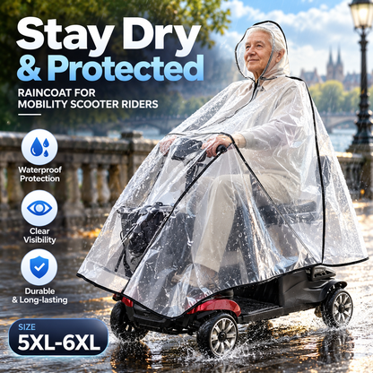 🌧️ Håll dig torr även under regniga turer – vattentät regnponcho för elscooter med transparent front och rymlig 5XL–6XL-passform