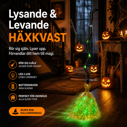 🎃 HALVA PRISET! Skapa en magisk Halloweenstämning – animerad häxa på kvast med ljus och ljud