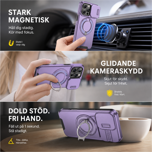 📱 3-i-1 iPhone-skal – stötsäkert skydd, inbyggt stativ och skjutbart kameraskydd ✨
