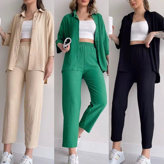 Fashion Casual Summer Shirt & Pants 2-delat set för kvinnor