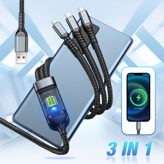 🔥100w supersnabb laddning, transparent 3-i-1-datakabel