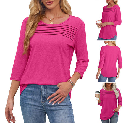 🧚‍♀️Last Dag 50% rabatt🤩2025 T-shirt med 3/4-lång ärm och plisserad framsida för kvinnor