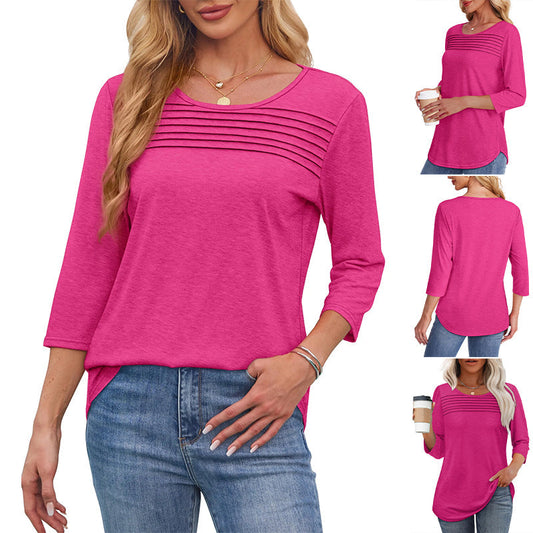 🧚‍♀️Last Dag 50% rabatt🤩2025 T-shirt med 3/4-lång ärm och plisserad framsida för kvinnor