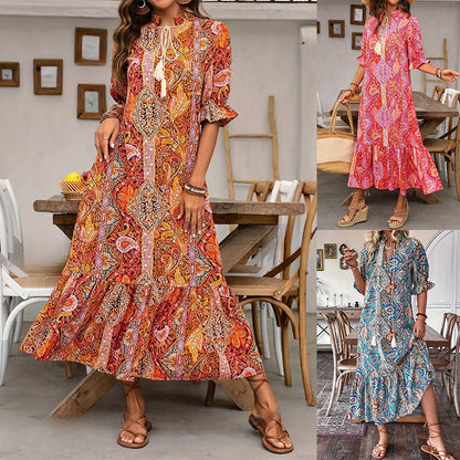 🌸 Boho maxiklänning med V-ringning – luftig, bekväm och perfekt för sommarens dagar