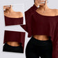 Överdimensionerade långärmad off-shoulder crop toppar för kvinnor