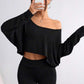 Överdimensionerade långärmad off-shoulder crop toppar för kvinnor