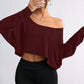 Överdimensionerade långärmad off-shoulder crop toppar för kvinnor