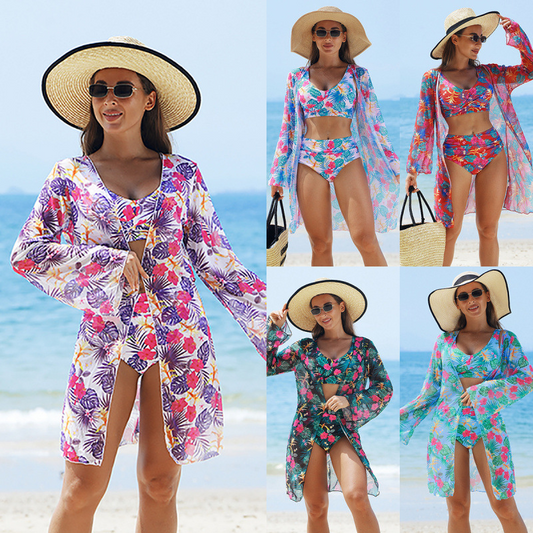 💕👙Dammode Flerfärgad tryckt Bikini Baddräkt 3 delar Setz🌟3 delar, oändliga stilar – din kropp förtjänar mer än enkelbad.