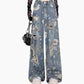 Kvinnors Lösa Rippade Denimjeans med Vida Ben