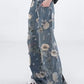Kvinnors Lösa Rippade Denimjeans med Vida Ben