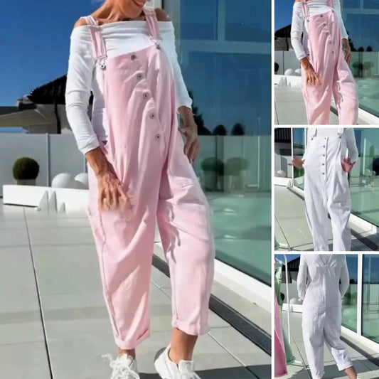 Söt casual enfärgad jumpsuit med justerbara band för kvinnor