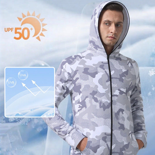 Utomhus Solskydd Camouflage Hooded Långärmad Jacka med hel dragkedja