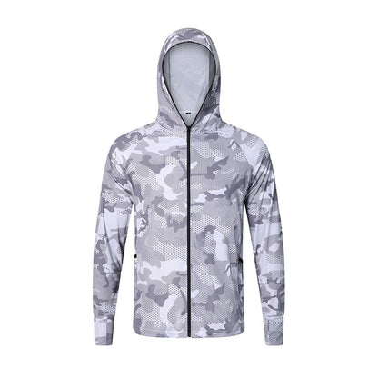 Utomhus Solskydd Camouflage Hooded Långärmad Jacka med hel dragkedja