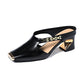 🏖️Summer Specialerbjudanden🌴Kvinnor Casual Metall Square Toe Mid Block Heel Mules