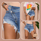 Högmidjade diagonala knapp design råa kanter rivna denim shorts