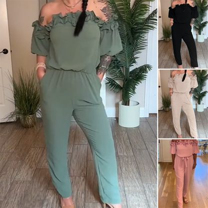 Off-shoulder Overall med Volangdesign