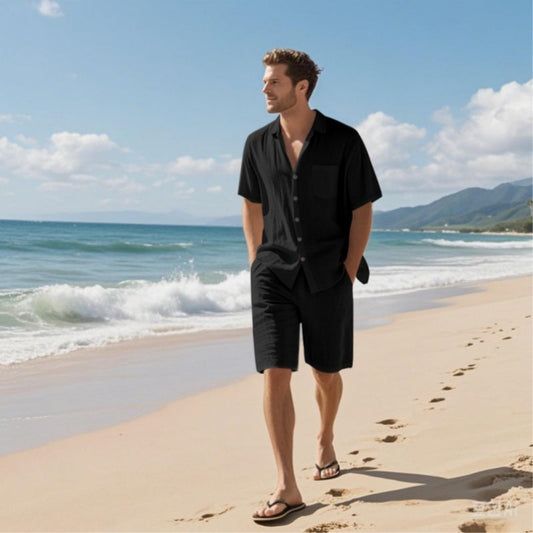 🏖️Summer Specials🌴 Andningsaktiv strandoutfit för män - kortärmad och shorts