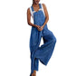 👗 TIDSBEGRÄNSAT 50% RABATT! Dambyxor med vida ben i denim, justerbar axelrem, lös jeansdress