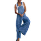 👗 TIDSBEGRÄNSAT 50% RABATT! Dambyxor med vida ben i denim, justerbar axelrem, lös jeansdress