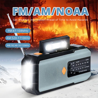 📻🔋 Solcells- och vevdriven nödradio – FM/AM/NOAA, LED-ficklampa & nödladdning för mobilen ⛺⚡