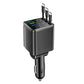 🔋📱 7-i-1 snabbladdare för bilen med utdragbara kablar och spänningsdisplay – USB-C för Android och Lightning för Apple