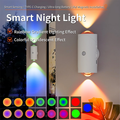 🔥🎁Nyhet 50 % RABATT🔥🌈 Nattlampa med Färgskiftning & Automatisk Rörelsedetektion – 5m Räckvidd, 1500mAh, Magnetisk & Perfekt För Mörka Hörn Och Nattliga Besök 🌙