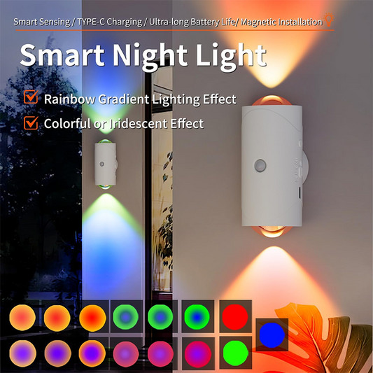 🔥🎁Nyhet 50 % RABATT🔥🌈 Nattlampa med Färgskiftning & Automatisk Rörelsedetektion – 5m Räckvidd, 1500mAh, Magnetisk & Perfekt För Mörka Hörn Och Nattliga Besök 🌙
