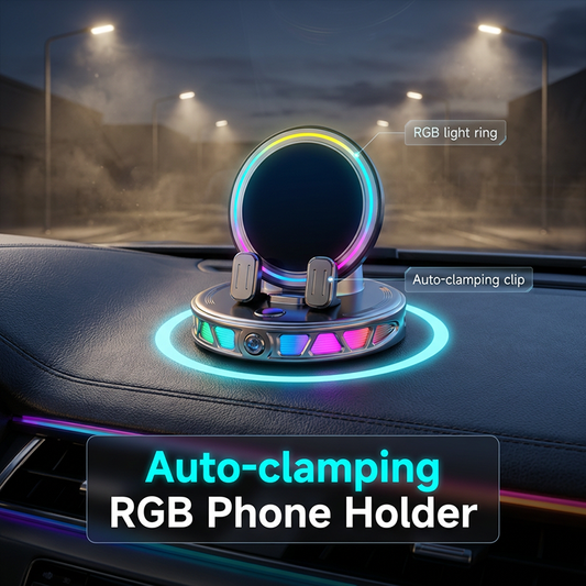 🚗 Ladda och håll mobilen automatiskt – RGB-bilhållare med 15 W trådlös snabbladdning och 360° rotation