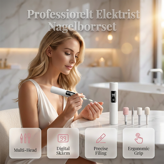 Elektrisk nagelfil med digital display och 4 sliphuvuden
