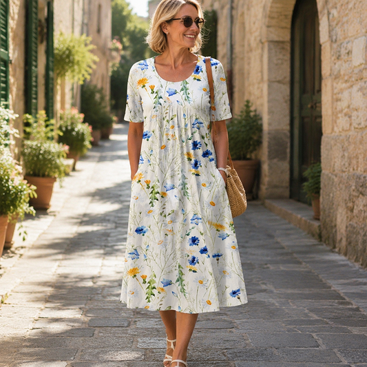 🌸 Trött på tajta sommarklänningar? Luftig blommig klänning med fickor – bekväm hela dagen ✨ 40 % RABATT