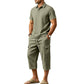 🔥 50 % RABATT NU! 👔 Herr Linne-set för sommaren – luftig skjorta & cargoshorts med stilren avslappnad look ✨
