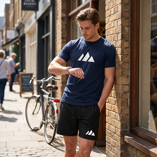 🏃 50% RABATT! ✨ Herr Sommarset – Geometriskt mönstrad T-shirt med korta ärmar & dragsko-shorts | Andningsbart & Stilrent 🌊