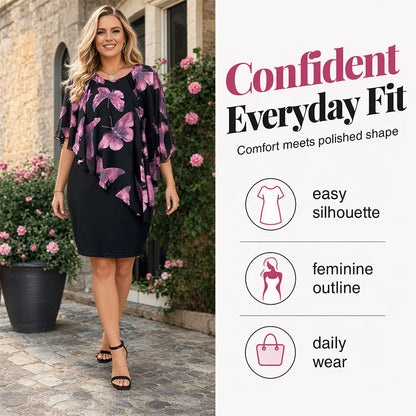 👗 50% RABATT NU! 🌸 Dam Blommig Cape Bodycon Klänning – Elegant Cape & Bodycon Passform – Perfekt för Bröllop, Fester & Speciella Tillfällen ✨