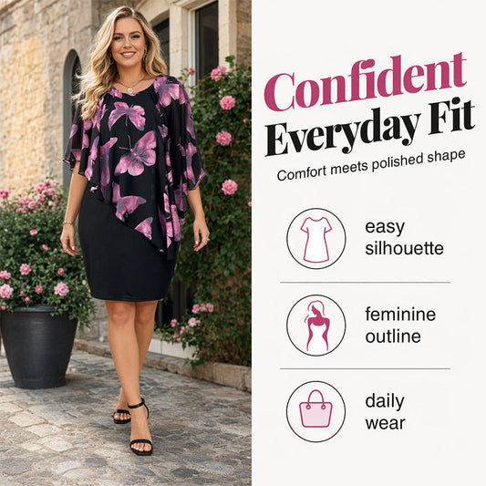 👗 50% RABATT NU! 🌸 Dam Blommig Cape Bodycon Klänning – Elegant Cape & Bodycon Passform – Perfekt för Bröllop, Fester & Speciella Tillfällen ✨